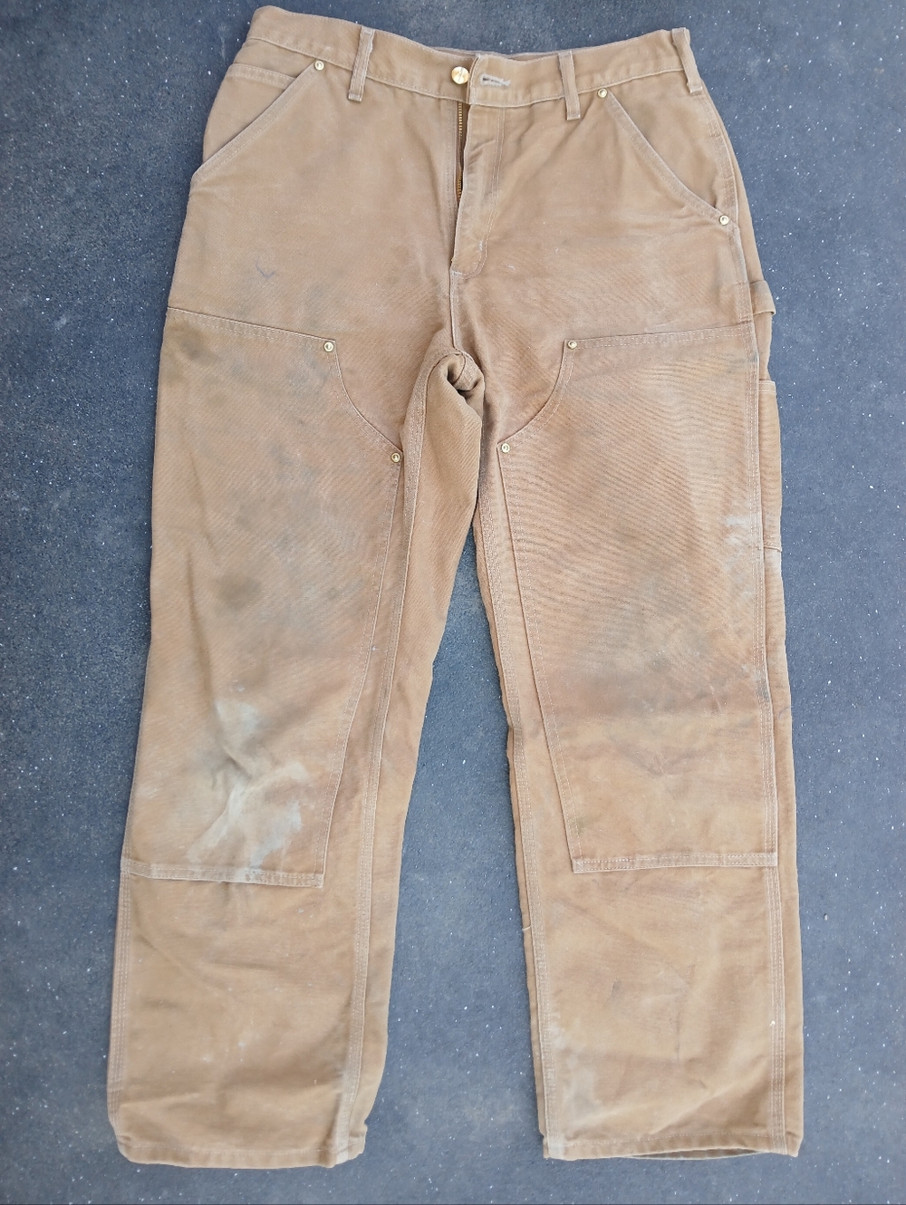 Mens Canvas Double Front Carhartt Pants Sz 31x30 Tan